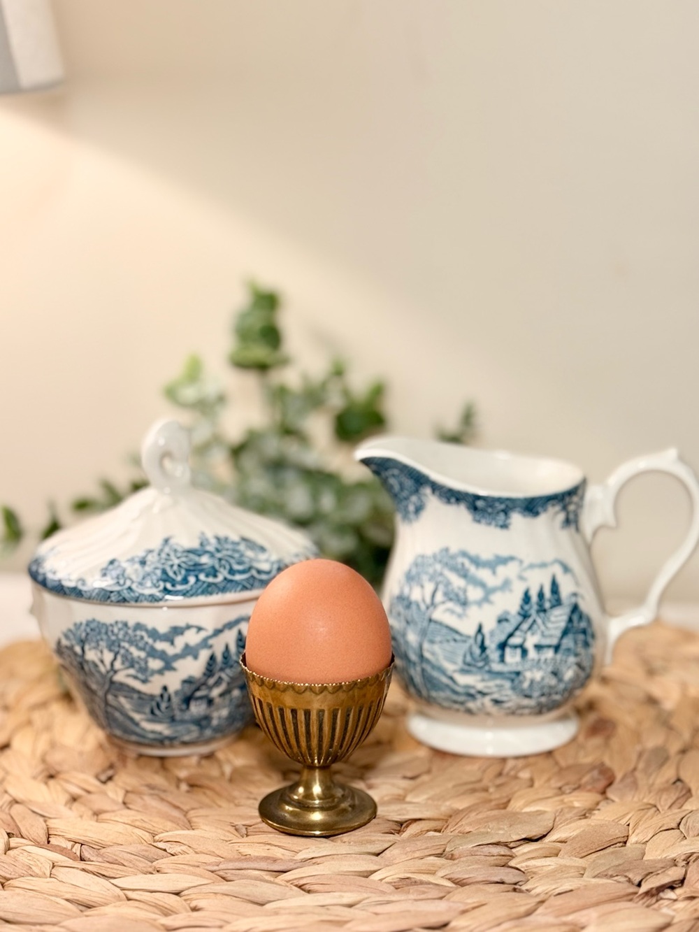 Vintage Churchill The Brook Cream & Sugar Set – Blue Transferware - Picture 2 of 11